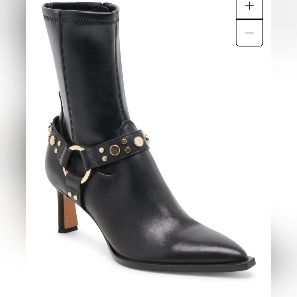 Dolce Vita Black Heeled Boots with Gold Accents - Picture 1 of 11